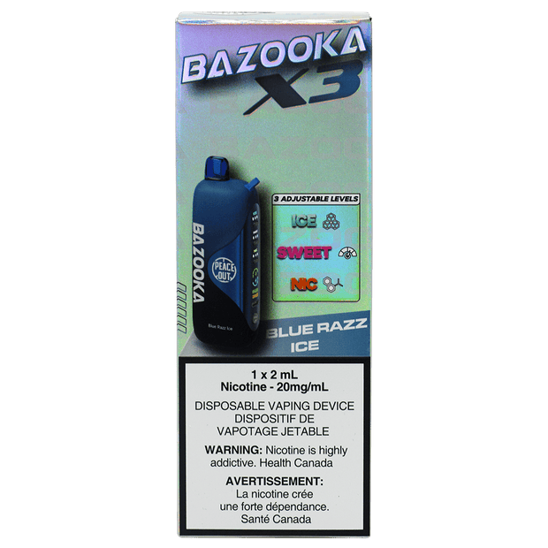 Bazooka X3 disposable vaping device packaging on a white background