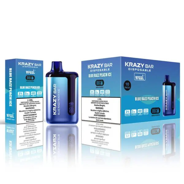 vfeel krazy bar blue razz peach ice at vape shop vancouver