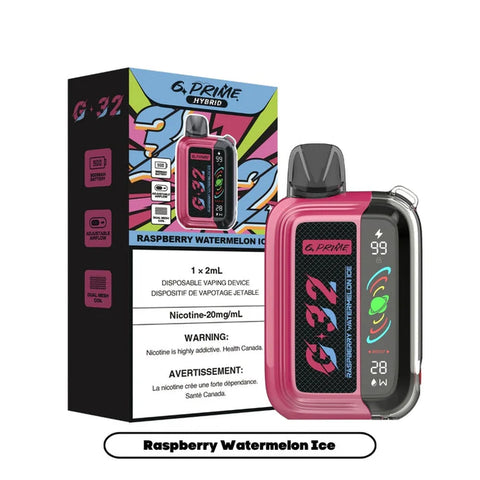 g prime 32k disposable raspberry watermelon ice available at savory vapes vape store 