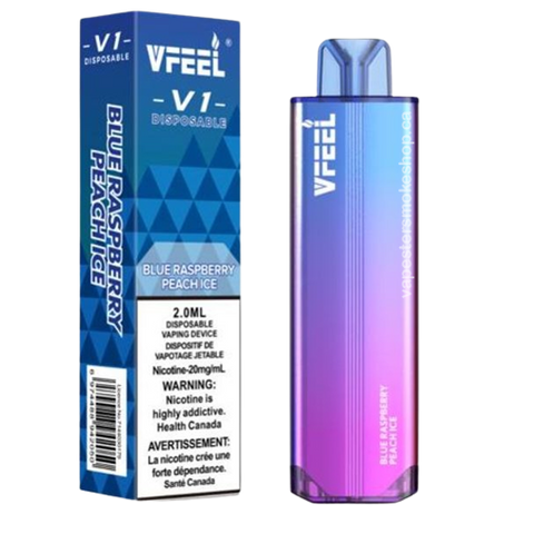 Vfeel V1 dispo Blue raspberry peach icenow at your vape shop