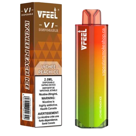 Vfeel V1 dispo Lychee peach ice now at your local vape store