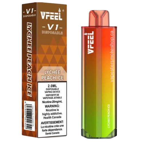 Vfeel V1 dispo Lychee peach ice now at your local vape store