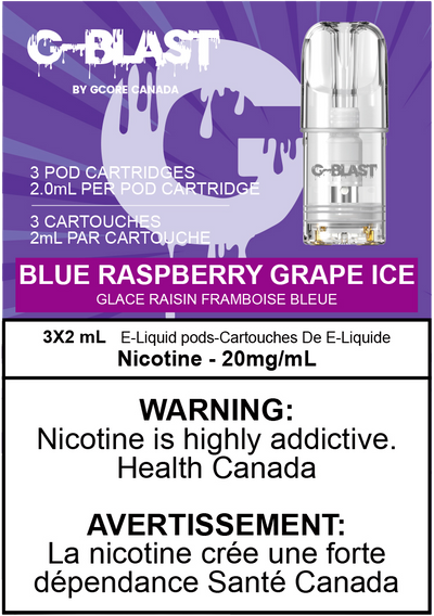 Blue raspberry Grape ice gcore pods  at savory vape shop burnaby