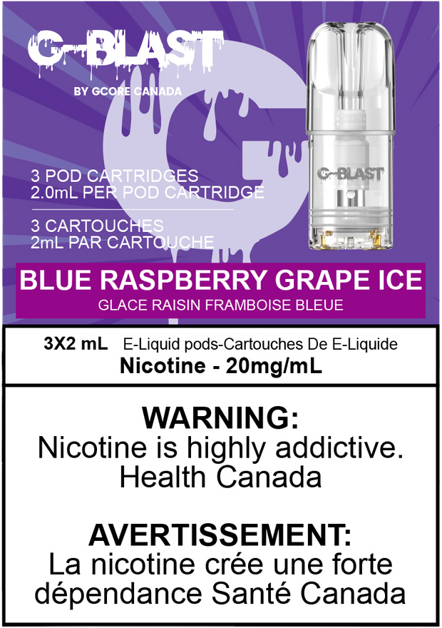 Blue raspberry Grape ice gcore pods  at savory vape shop burnaby